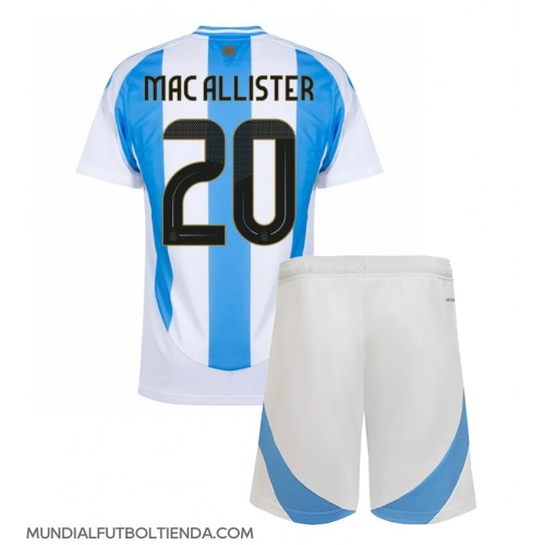 Camiseta Argentina Alexis Mac Allister #20 Primera Equipación Replica Copa America 2024 para niños mangas cortas (+ Pantalones cortos)